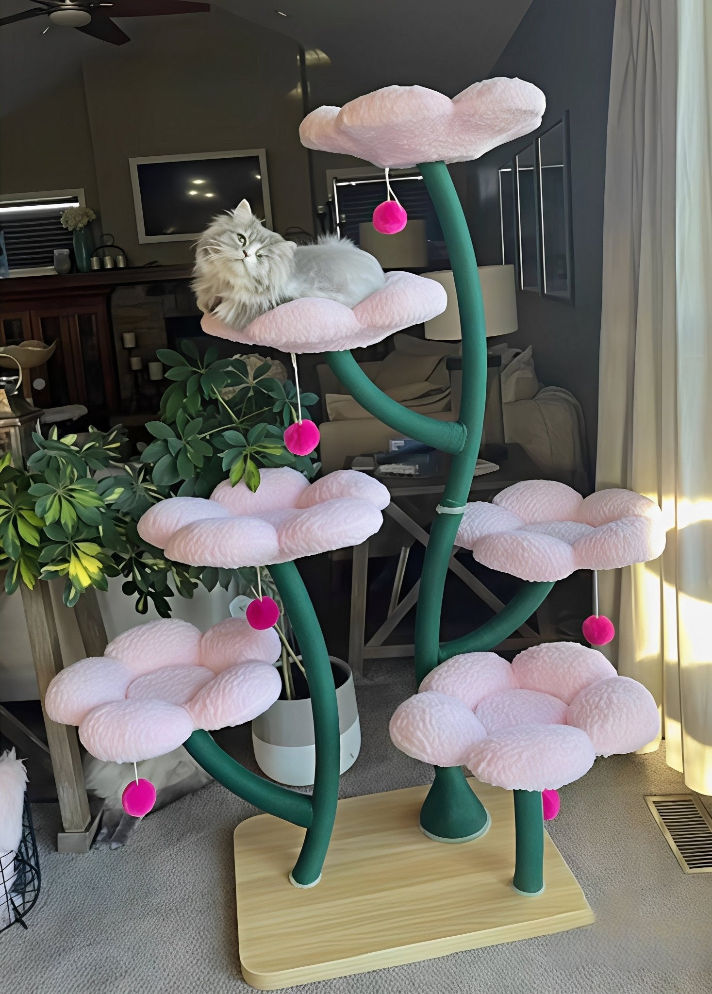 Elysian Pink and Green Flower Cat Tree - Meowera