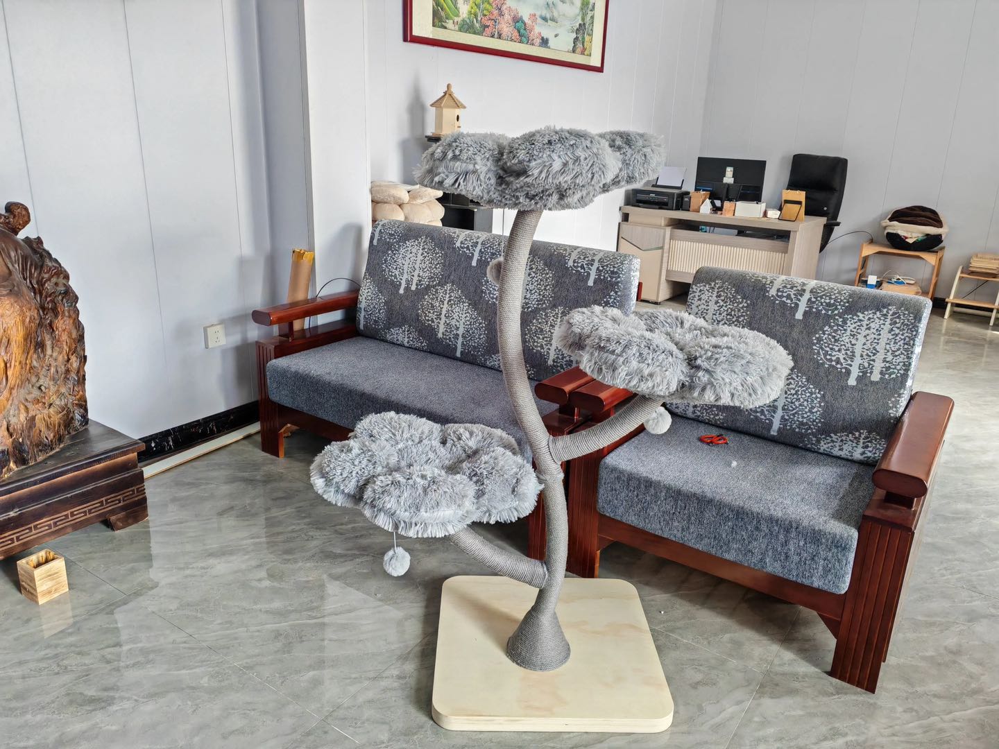 Meowera Cat trees Nebula Grey Floral Cat Tree